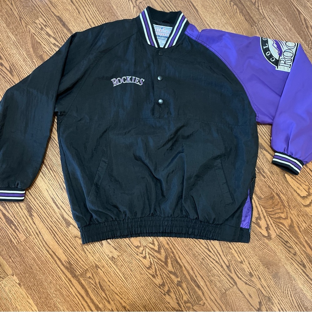 Colorado Rockies STARTER x MLB Nylon Jacket XL Black Purple Embroidered Logo